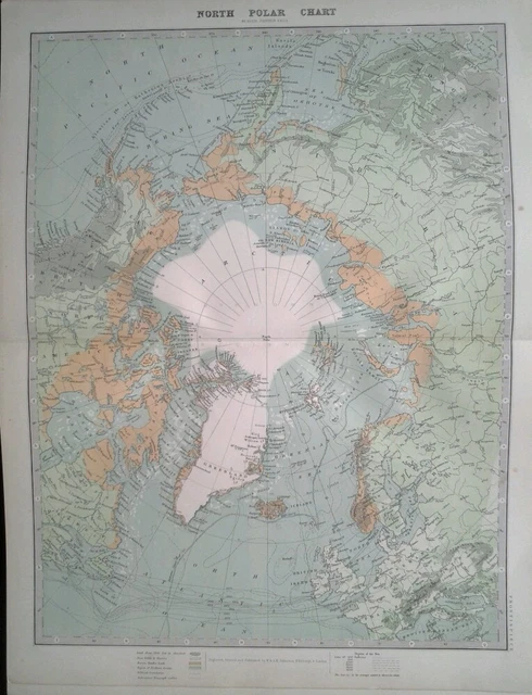 1896 Grande Vittoriano Mappa ~ North Polar il Grafico ~ Explorers & Date Ecc.