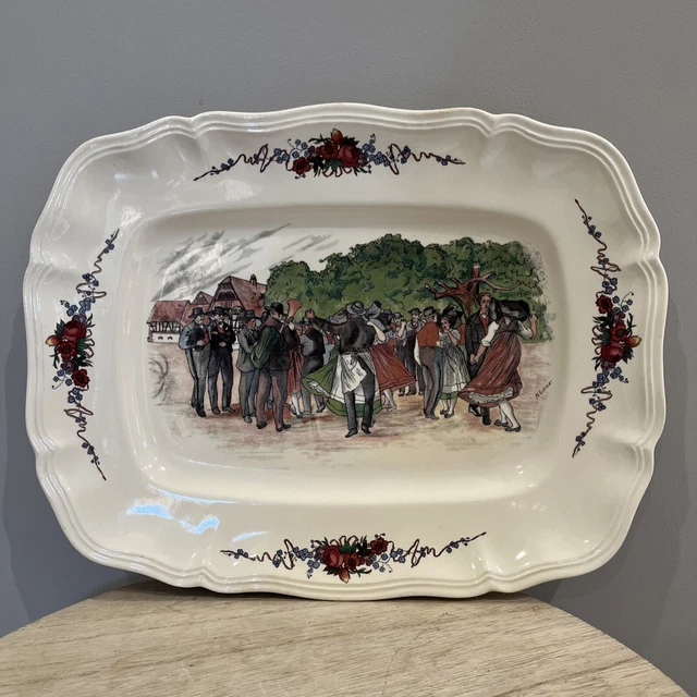 Grand Plat Scène Traditionnelle Alsace Modèle Obernai Sarreguemines H.Loux