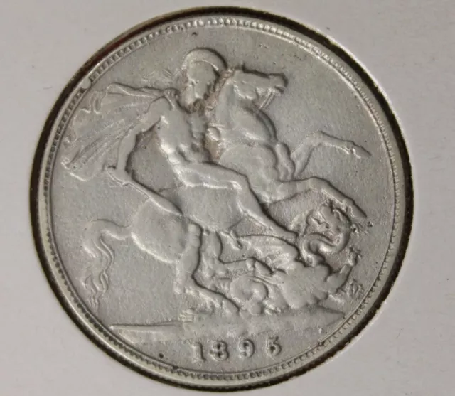 United Kingdom 1895 Victoria Silver Circulated Crown Great Condition #Nsa23