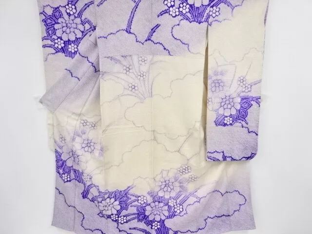 82900# Japanese Kimono / Antique Furisode / All Shibori / Cloud & Kiku