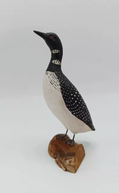 Vintage Wooden Hand-Carved 'Common Loon" On Driftwood. By H.t Myers Nova Scotia