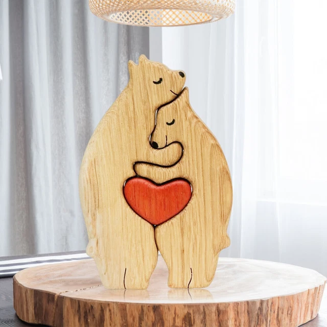 Holz-Familienpuzzle Bären dekorative Bären-Kunstskulptur aus Holz (B)