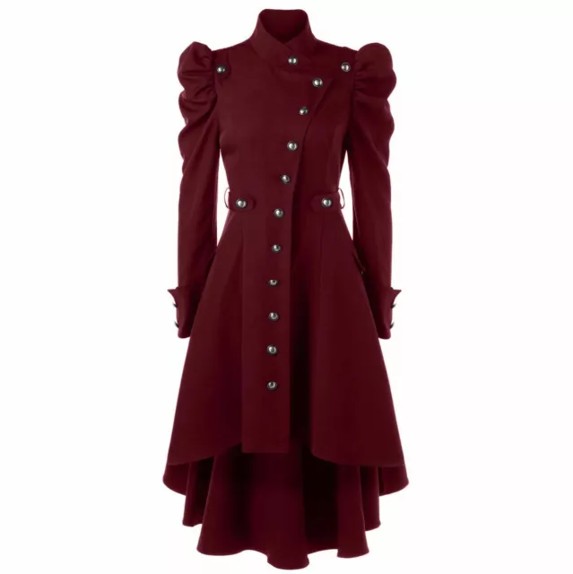 Women Victorian Steampunk Gothic Wool Trench Coat Swallow Tail Long Jacket Punk