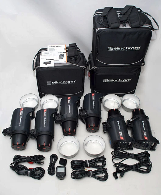 ELINCHROM ELC HD Flash lot 4x 500ws 2x 1000ws Strobes Octa Softboxes Reflectors+