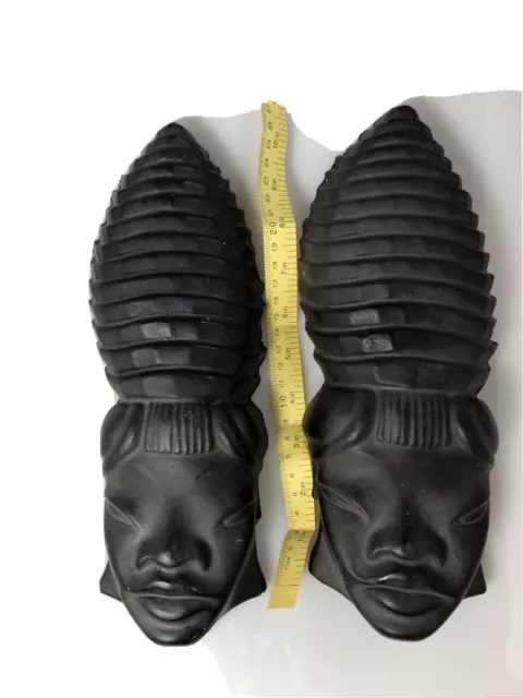 VTG Tiki African Black Ceramic Mask Wall Hanging 12 Inch Tall Very Old