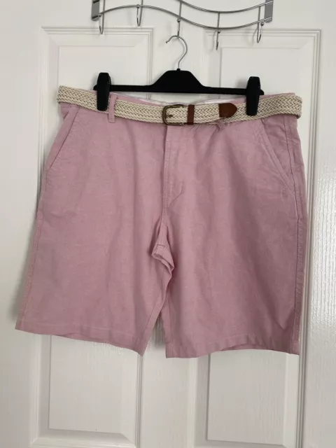 Men’s F&F Pink Chino Cotton Shorts Woven Belt Waist 38 Inches Summer Holiday