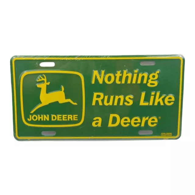 Vintage Nothing Runs Like A Deere Metal License Plate Tag Green John Deere