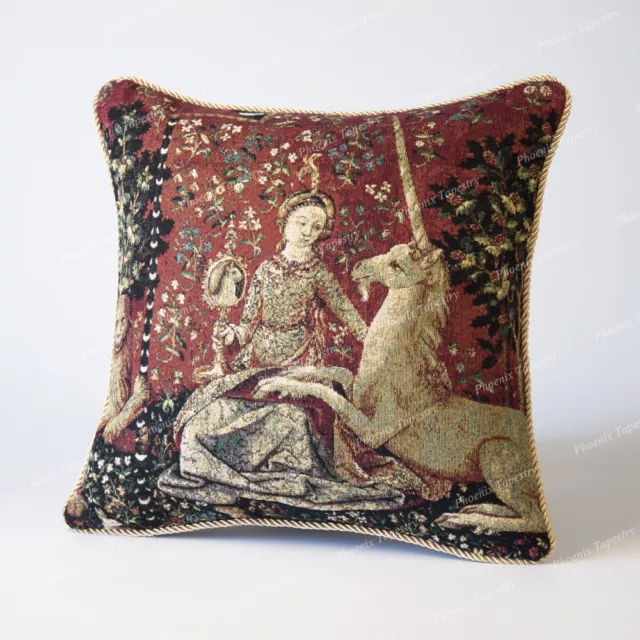 Lady & Unicorn Sight Jacquard Weave Tapestry Pillow Cushion Cover Cotton 18”x18"