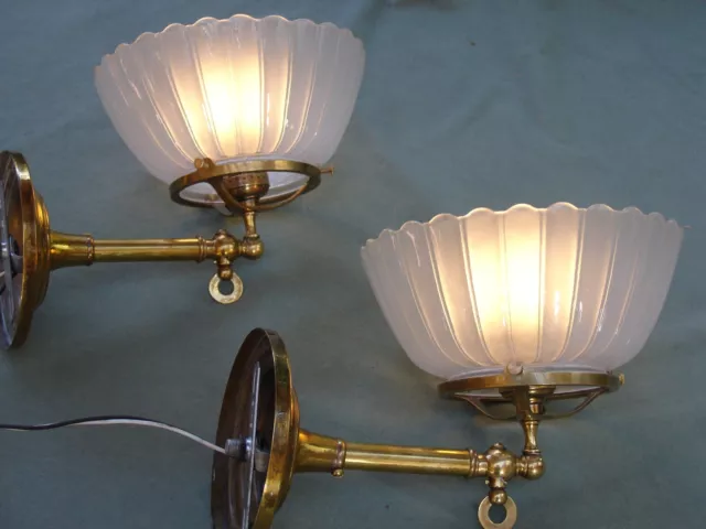 Pair of Sconce Antique, Hall, Bedroom, Entry, Gas to Elec. 1880 s Fluted Shade