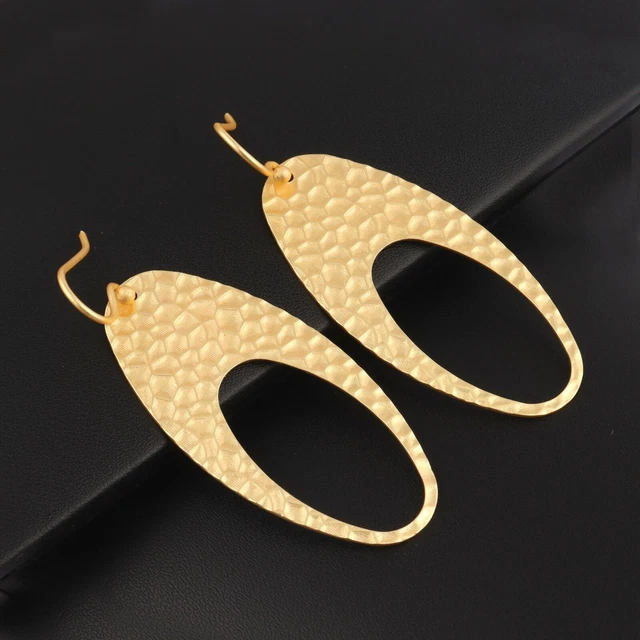 Beautiful Design Hammered Matte Finish Brass Gold Plated Drop Dangle Earrings