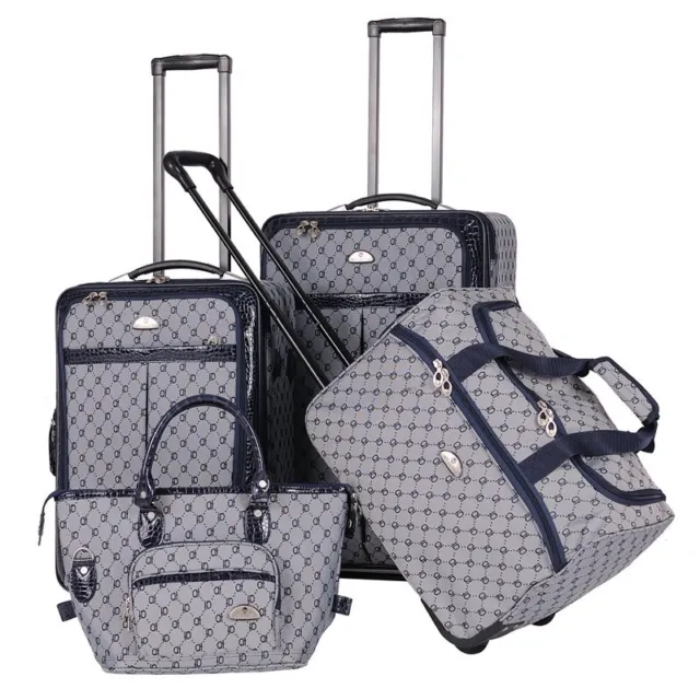 American Flyer Signature Fabric 4 Piece Luggage Set in Navy