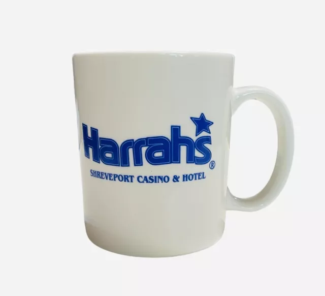 Harrahs Shreveport Casino & Hotel VTG Coffee Tea Mug Cup Ceramic White & Blue