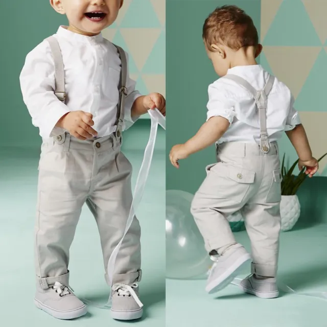Boy Kid Outfit Clothes Set White Shirt Suspender Pants Formal Suit Wedding Party