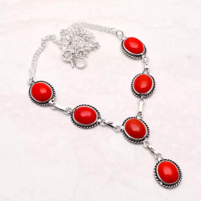 Corail Pierre Précieuse Ethnique Fait à la Main Collier Bijoux 16 Gms AN-5228