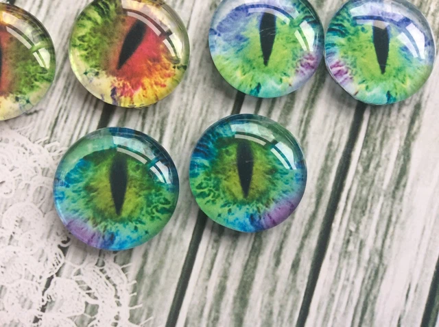 10 Dragon Cat Lizard Eye Cabochons 16-25mm Mixed Round Glass Cabochon Flat Back 3