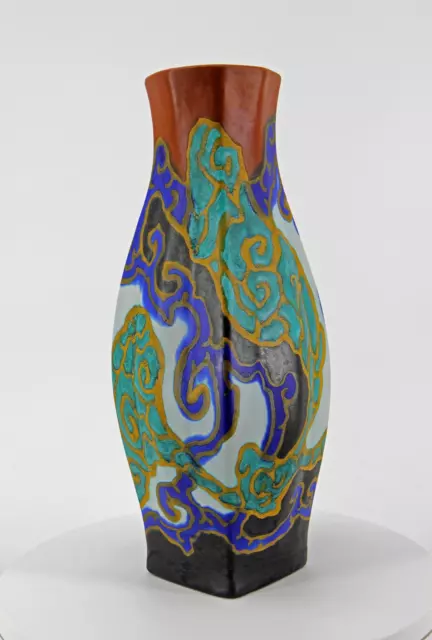 Henri Breetvelt ~1919 große Unica-Vase mit abstrakter Bemalung PZH Gouda 1916-23