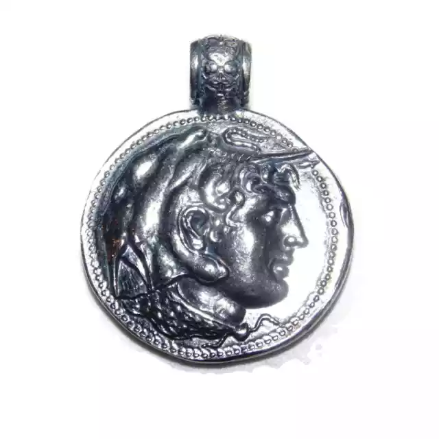 Artisanal Copy Ancient Greek Coin Alexander Great Pendant Medal Sterling Silver