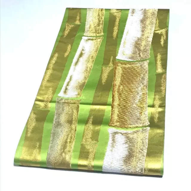 8607# Japanese Vintage Fukuro Obi Belt Kimono Pure Silk Bamboo Green