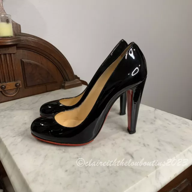 Christian Louboutin Fififa 100 Thick-Heel Black Patent Pumps size 37