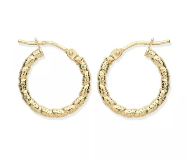 9Ct Yellow Gold Patterned Creole Hoop Ladies Earrings