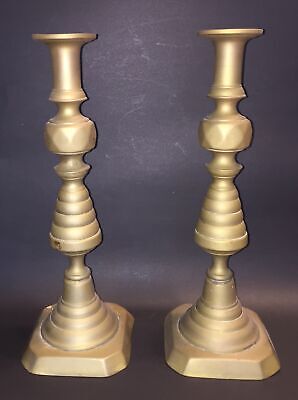 Antique QueenAnne English Brass Candle Sticks graduated base 8 sided late 1800's