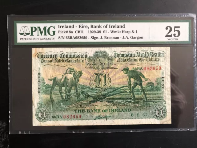 1 pound Ploughman Rep Ireland 8.2.37 Irland Eire Punt PMG 25 VF BoI 082659
