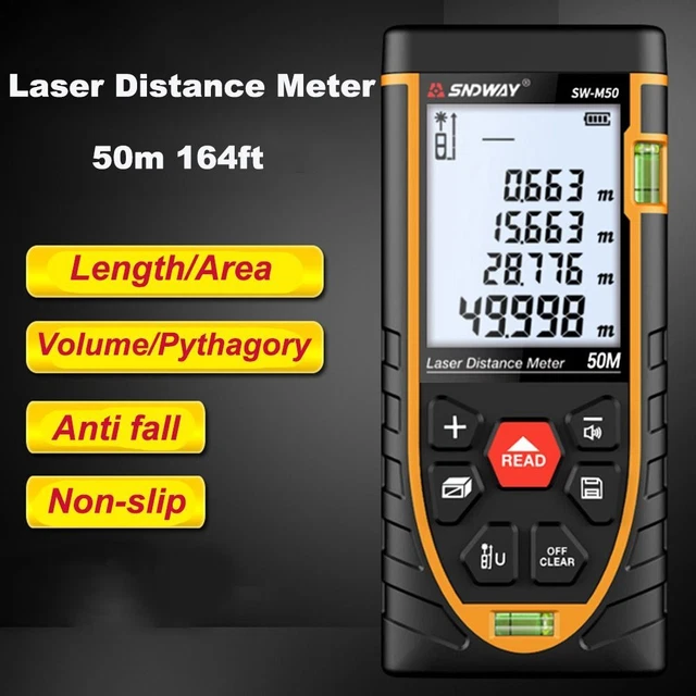 RULER WITH 2 Bubble Levels Laser Distance Meter Range Finder Laser