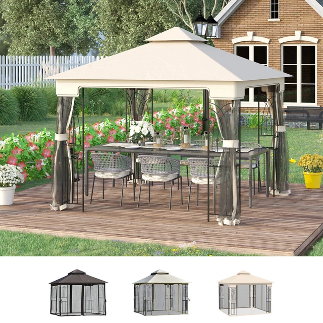 Outsunny Gartenpavillon mit Doppeldach 3x3 Pavillon Gartenzelt Festzelt