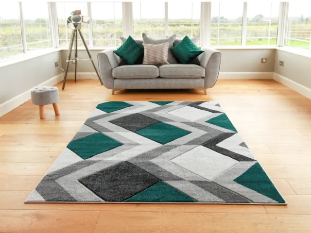 New Emerald Grey Silver Modern Small Large Thick Soft Floor Mat Rugs Geometric