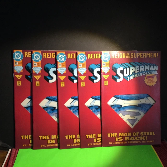 (5) Reign Of The Supermen #22 DC Comics 1993 Superman  Man Of Steel Red Die-cut