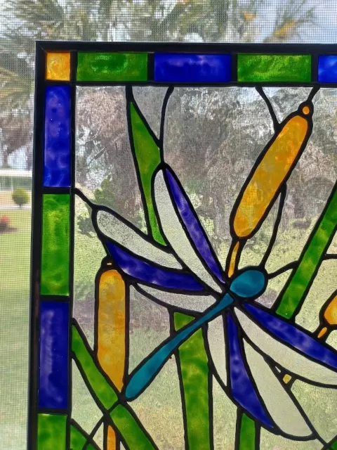 Dragonfly Stained Glass Window Panel Hand Painted 2