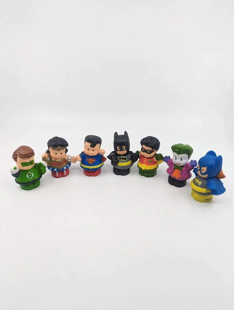 Lot Fisher Price 7 Little People DC Comics Super Friends Heroes Joker Superman