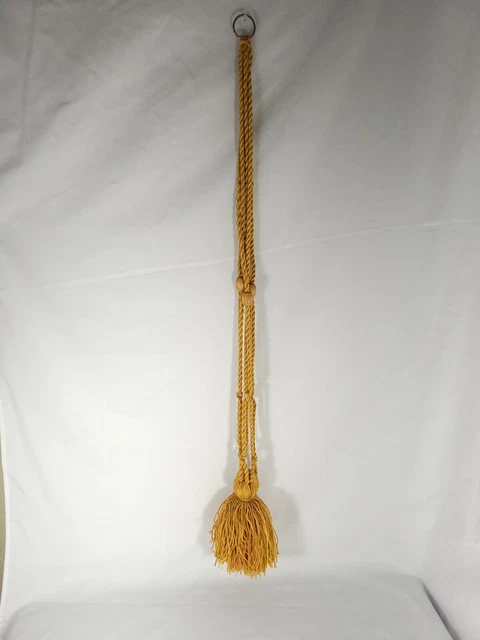 Vtg MCM 1970's Retro GOLD Macrame Plant Hanger Rope Style with beads Boho  36"