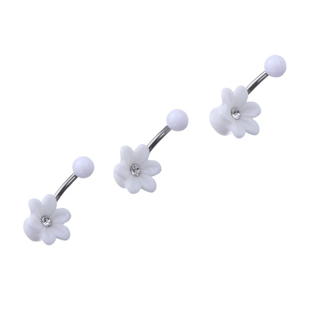 Belly Button Ring Human Body Piercing Jewelry White Flower Shape Navel Ring