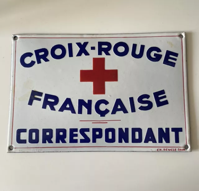 Ancienne Plaque Emaillée Croix Rouge Correspondant Collection Déco Vintage Loft