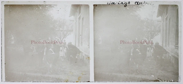 FRANCE Wedding c1930 Photo Stereo Glass Plate Vintage V32L10n15 2