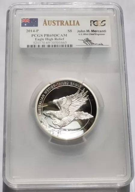 2014-P Australian $8 Wedge-Tailed Eagle High Relief 5 oz Silver - PCGS PR69DCAM