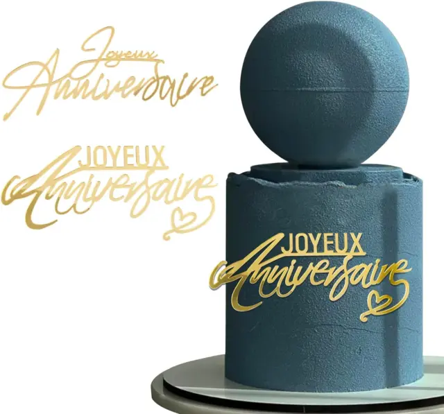 2Pcs Französisch Joyeux Anniversaire Tortendeko Acryl Kuchen Dekoration Cake Cup
