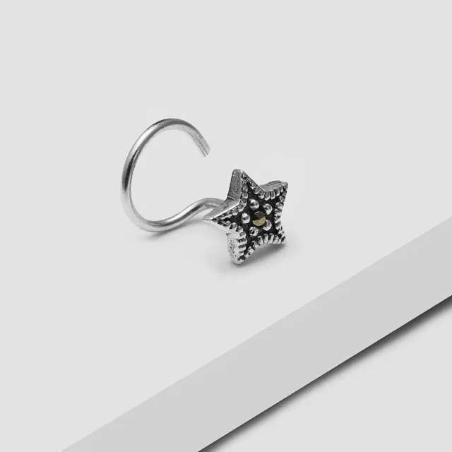925 Oxidiert Silber Sternform Stylis & Kostüm Nase Nadel Für Damen & Mädchen