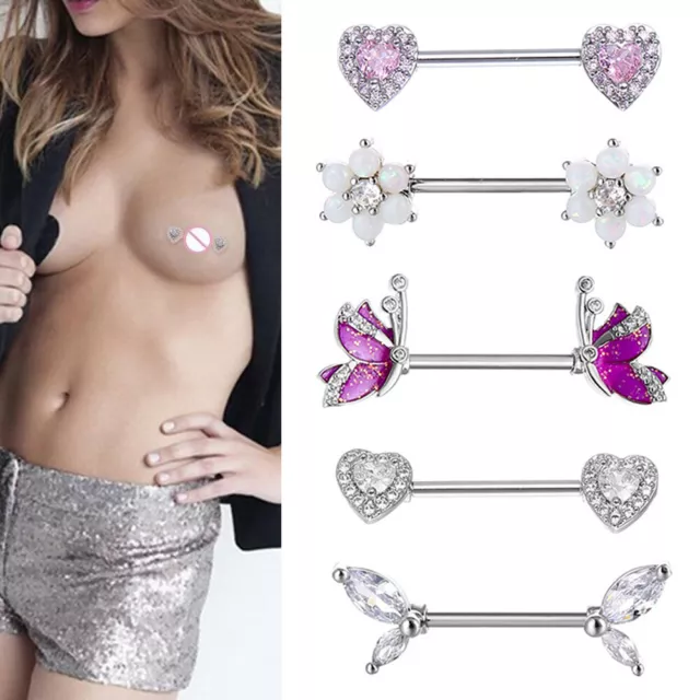 2/1PCS New Luxury Hearts Bar Rhinestone Sexy Piercing Nipple Bars Body Jewelry