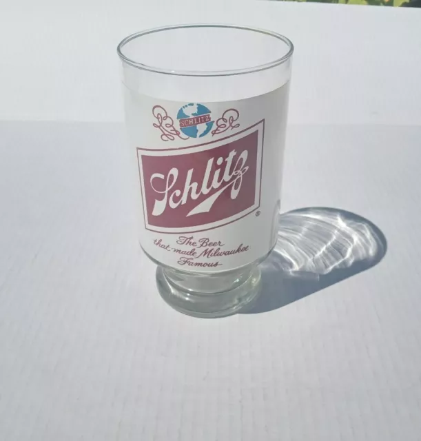 Vintage Schlitz Milwaukee Beer Glass Large 32oz Footed Bar Brewery Glassware