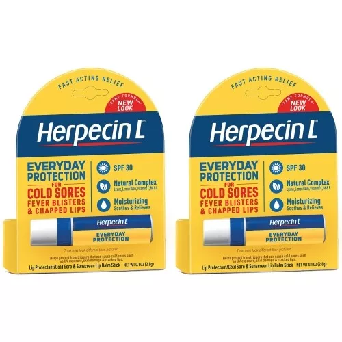 2 Pk Herpecin-L LIP BALM STICK SPF 30 Protectant Sunscreen cold sore .10oz Ea