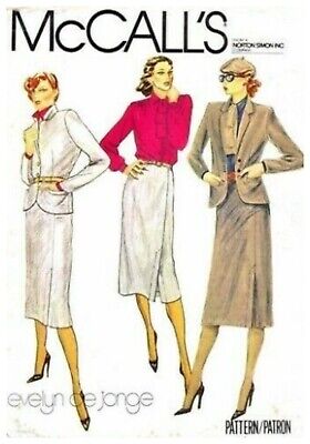 McCalls Sewing Pattern Skirt Pussy Bow Tie Blouse Jacket 14 1970s B&W Env Uncut