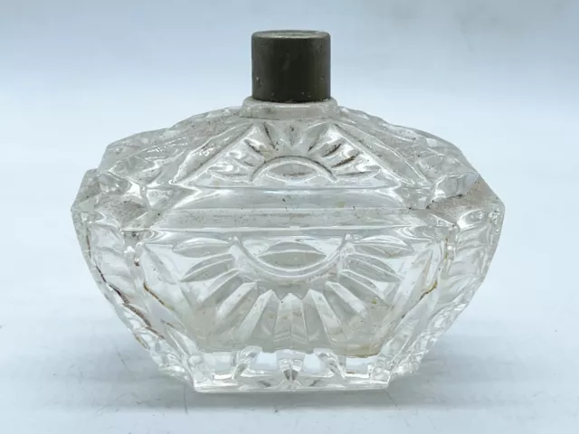 Vintage Silver Plate Rim Art Deco Perfume Scent Bottle Glass Dressing Table