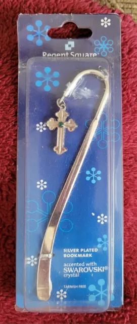 Regent Square Silver Plated Bookmark with Cross Pendant & Swarovski Crystal Gem