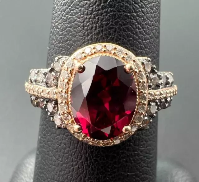 Le Vian 14K Rg Rose Gold 2.1Ct Oval Rhodolite Garnet Chocolate Diamond Ring Sz 7