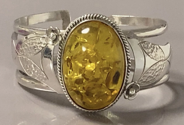 Bracelet Ancien En Argent 925 Et Ambre - Antique Amber Silver Bracelet - Occasion