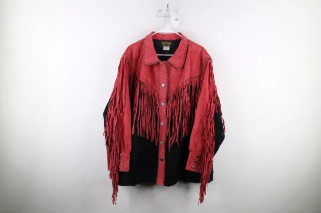 Vintage 90s Boho Chic Womens 2XL Fringed Suede Leather Lined Western Jacket