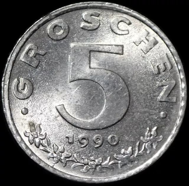 Austria 5 Groschen 1990 Zinc UNC Coin WCA 4423