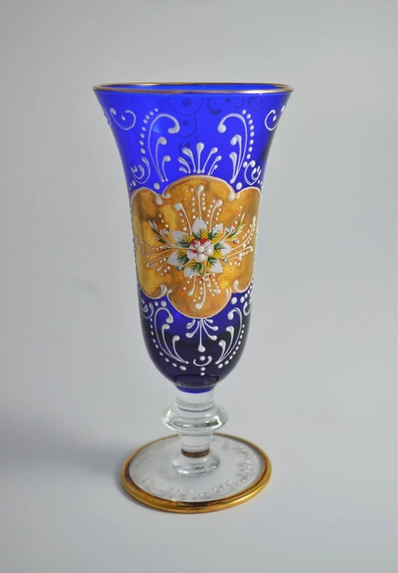 N6705s SPLENDIDO CALICE BICCHIERE BLU IN VETRO E ORO